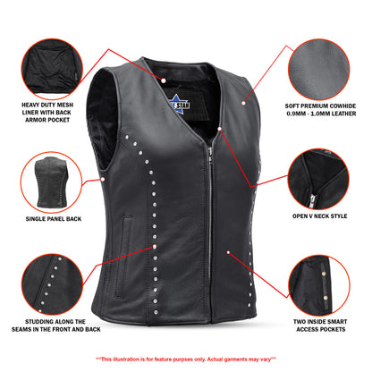 BSM4607 Women’s Studded Leather Motorcycle Vest