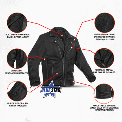 BSM5013 Black Cavalry - Men’s Motorcycle Leather Jacket