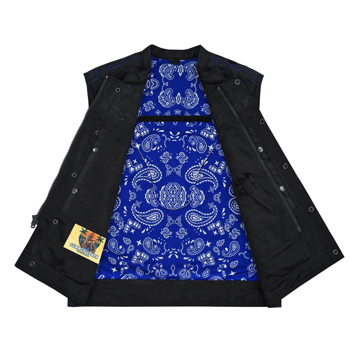 BSM4604 Blue Soul Men’s Black Mesh Textile Vest with Blue Paisley Liner