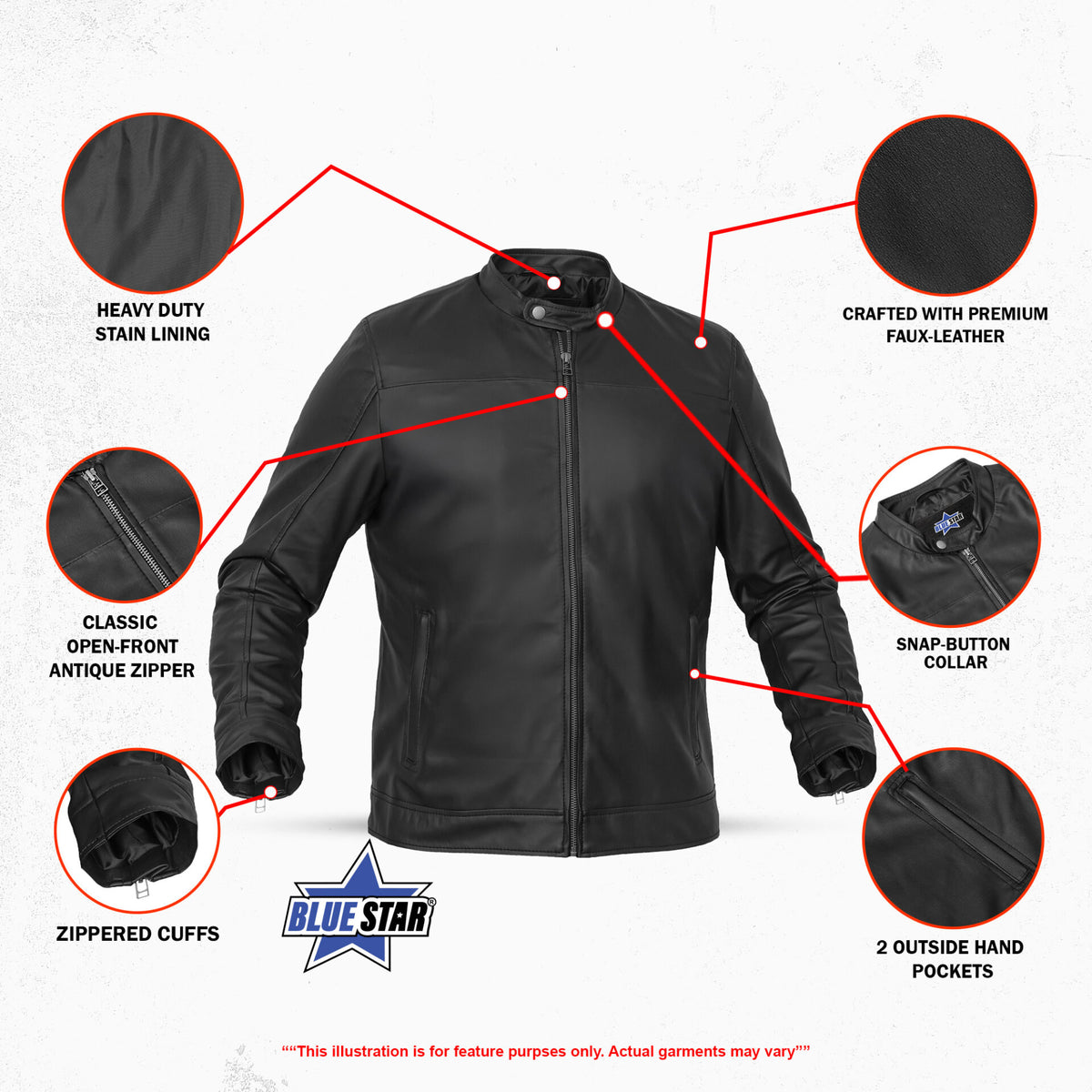 BSM4655 Night Bolt Men’s Faux Leather Motorcycle Jacket
