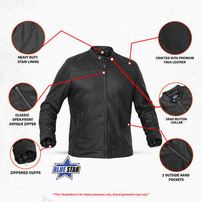 BSM4655 Night Bolt Men’s Faux Leather Motorcycle Jacket