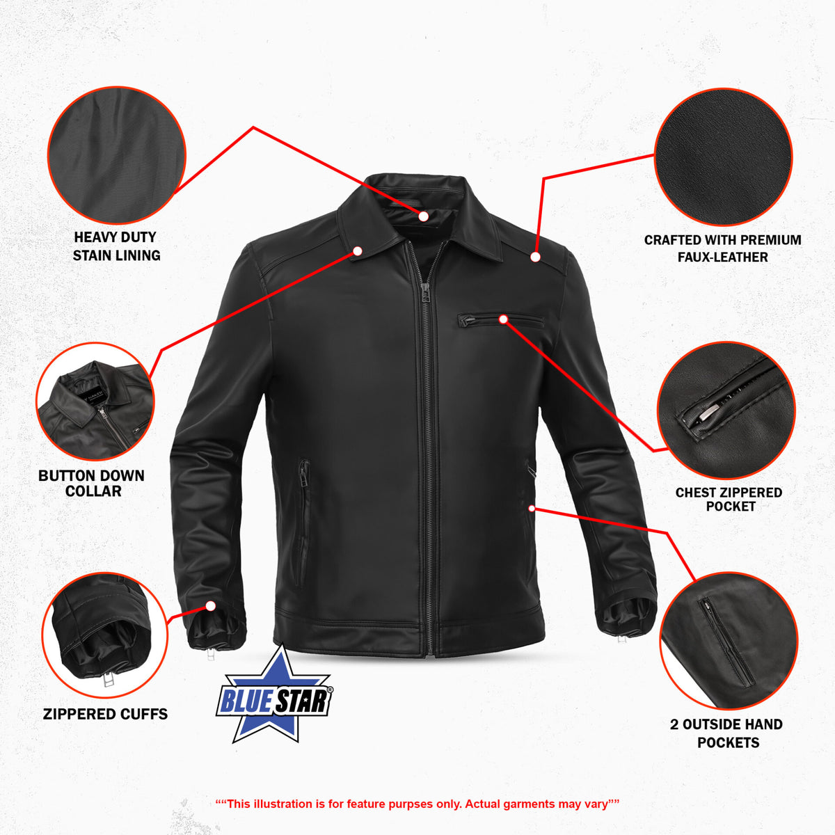 BSM4656 Jet Pace Men’s Faux Leather Motorcycle Jacket
