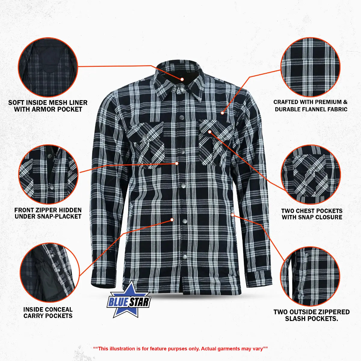 CHECKERED CHAMP MEN’S BLACK AND WHITE ARMORED FLANNEL SHIRT