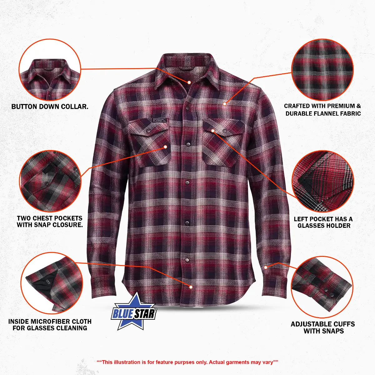 BSM4634 Riveter Men’s Maroon, Black, and White Flannel