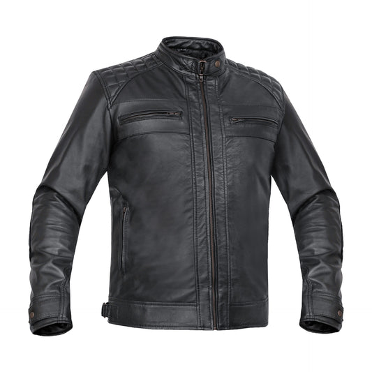 CLASSIC CHARM MEN’S SHEEPSKIN LEATHER JACKET WITH SNAP BUTTON COLLAR