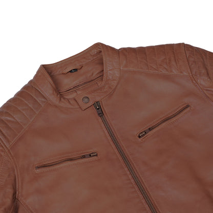 COPPER SLAYER MEN’S SHEEPSKIN LEATHER FASHION JACKET WITH SNAP BUTTON COLLAR