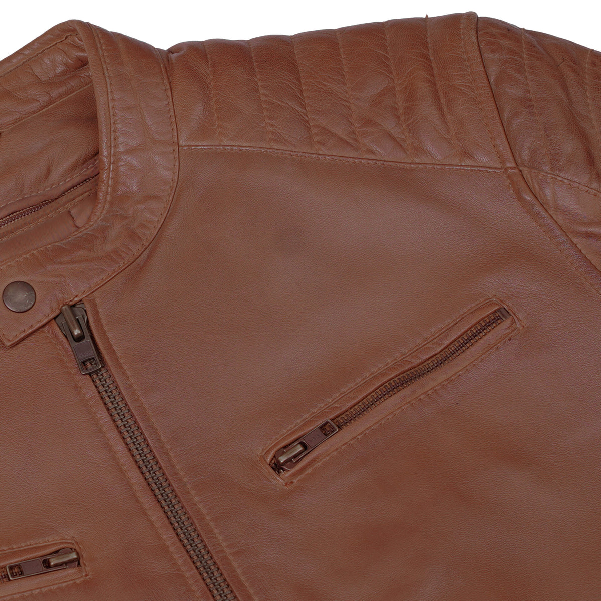 COPPER SLAYER MEN’S SHEEPSKIN LEATHER FASHION JACKET WITH SNAP BUTTON COLLAR