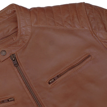 COPPER SLAYER MEN’S SHEEPSKIN LEATHER FASHION JACKET WITH SNAP BUTTON COLLAR