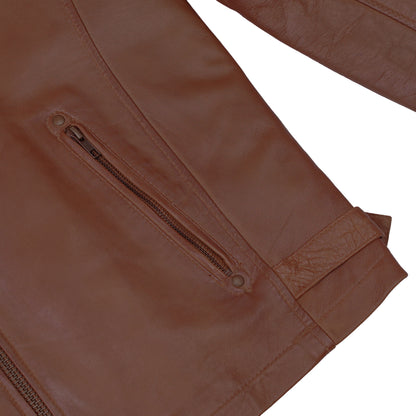COPPER SLAYER MEN’S SHEEPSKIN LEATHER FASHION JACKET WITH SNAP BUTTON COLLAR