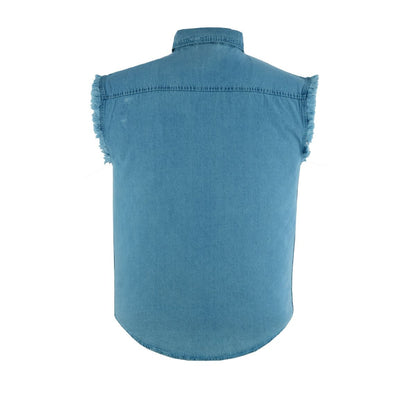 BSM1580 Men's Blue Lightweight Sleeveless Denim Shirt