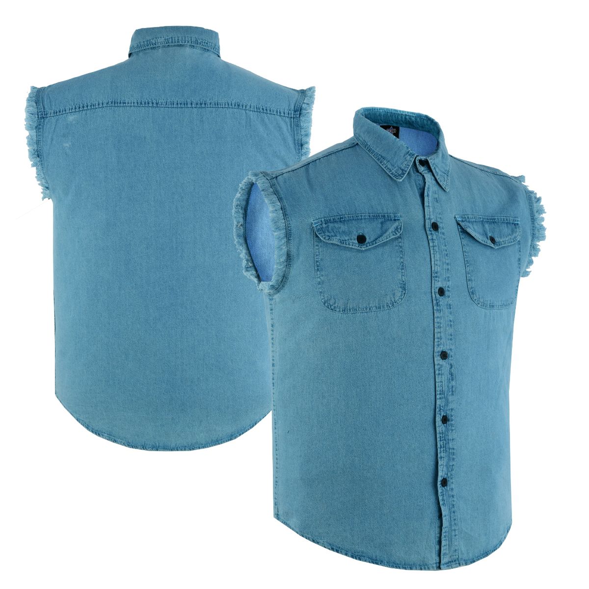 BSM1580 Men's Blue Lightweight Sleeveless Denim Shirt