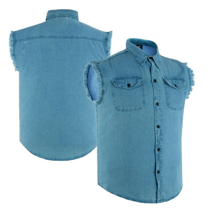 BSM1580 Men's Blue Lightweight Sleeveless Denim Shirt