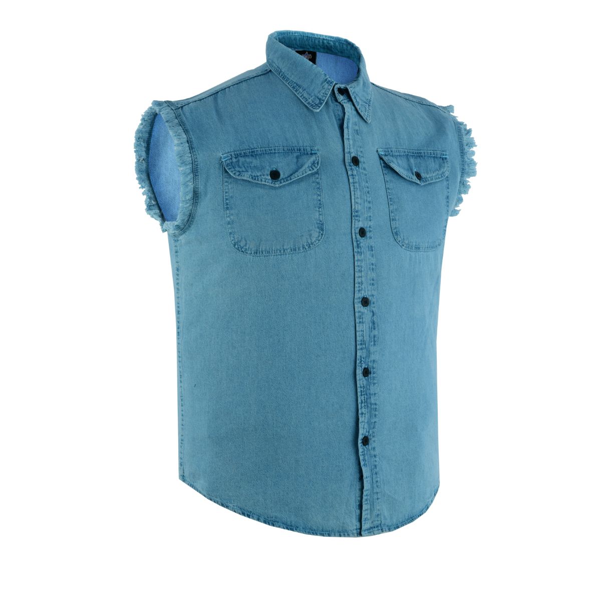 BSM1580 Men's Blue Lightweight Sleeveless Denim Shirt