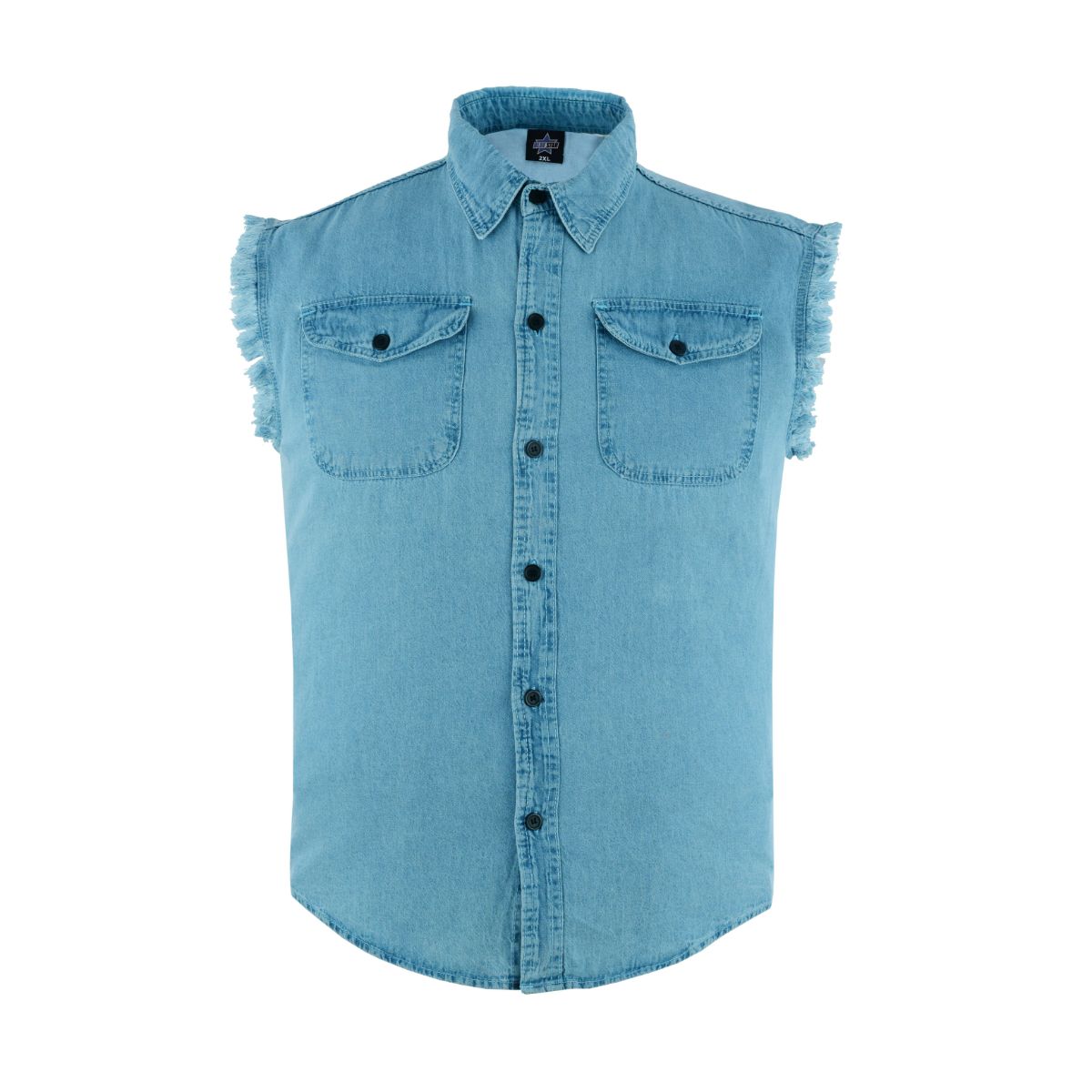 BSM1580 Men's Blue Lightweight Sleeveless Denim Shirt
