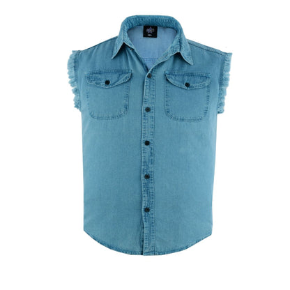 BSM1580 Men's Blue Lightweight Sleeveless Denim Shirt