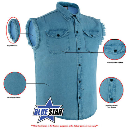 BSM1580 Men's Blue Lightweight Sleeveless Denim Shirt