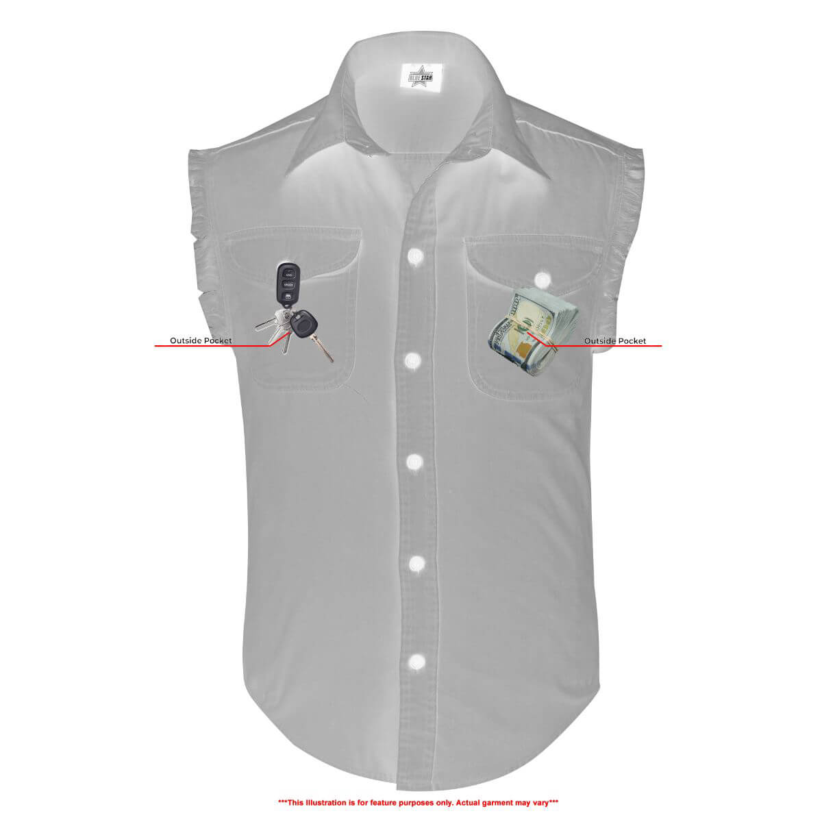 BSM1580 Men's Blue Lightweight Sleeveless Denim Shirt