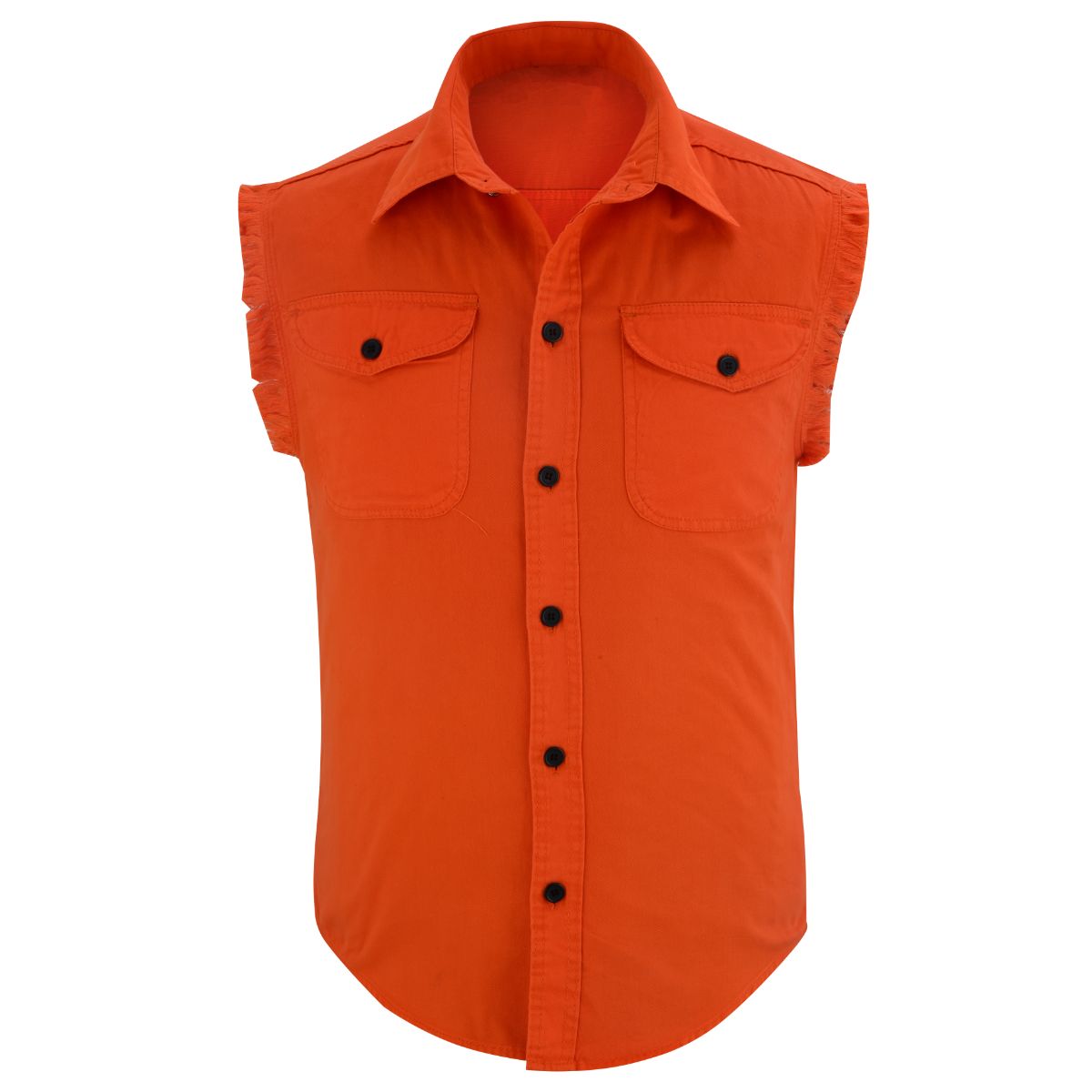 BSM1578 Men’s Orange Lightweight Sleeveless Denim Shirt