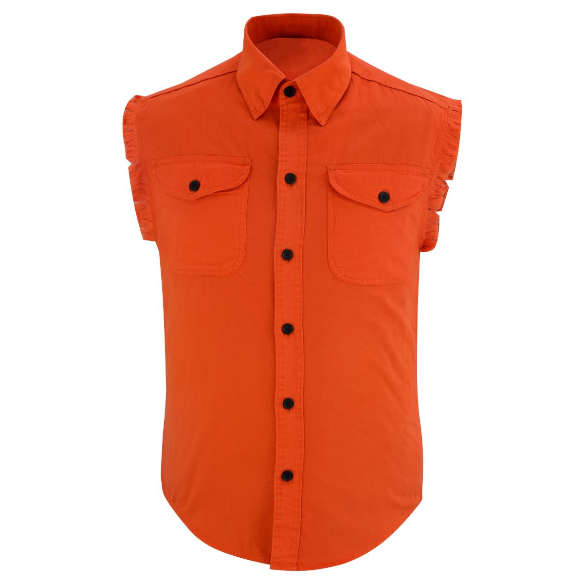 BSM1578 Men’s Orange Lightweight Sleeveless Denim Shirt