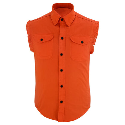 BSM1578 Men’s Orange Lightweight Sleeveless Denim Shirt
