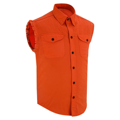 BSM1578 Men’s Orange Lightweight Sleeveless Denim Shirt