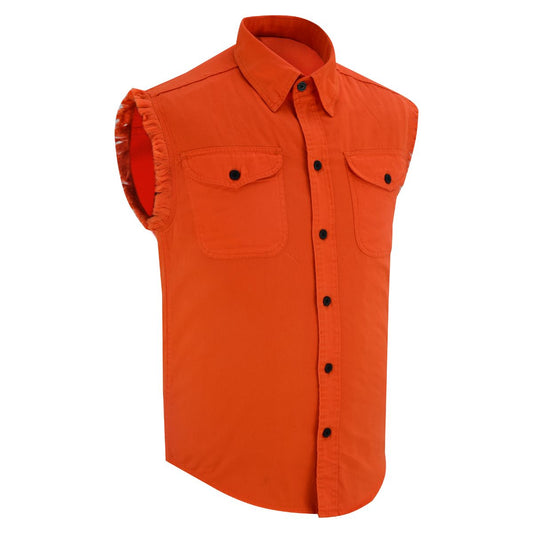 BSM1578 Men’s Orange Lightweight Sleeveless Denim Shirt