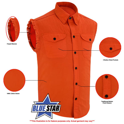 BSM1578 Men’s Orange Lightweight Sleeveless Denim Shirt