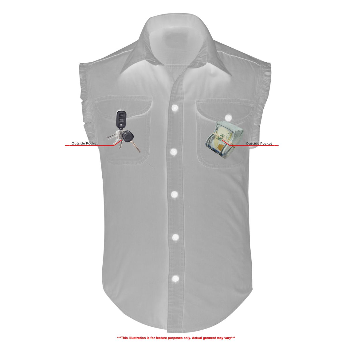 BSM1578 Men’s Orange Lightweight Sleeveless Denim Shirt
