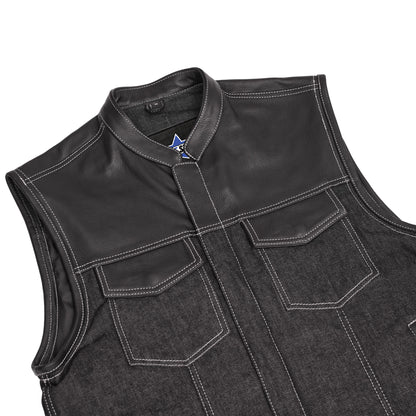 BSM1504 Men's Leather/Denim Combo Vest