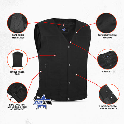 BSM1542 Men's Single Back Panel Concealed Carry Denim Vest