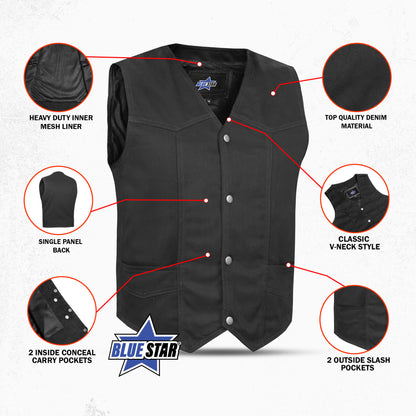 BSM1560 Men's Traditional Denim Vest with Plain Sides