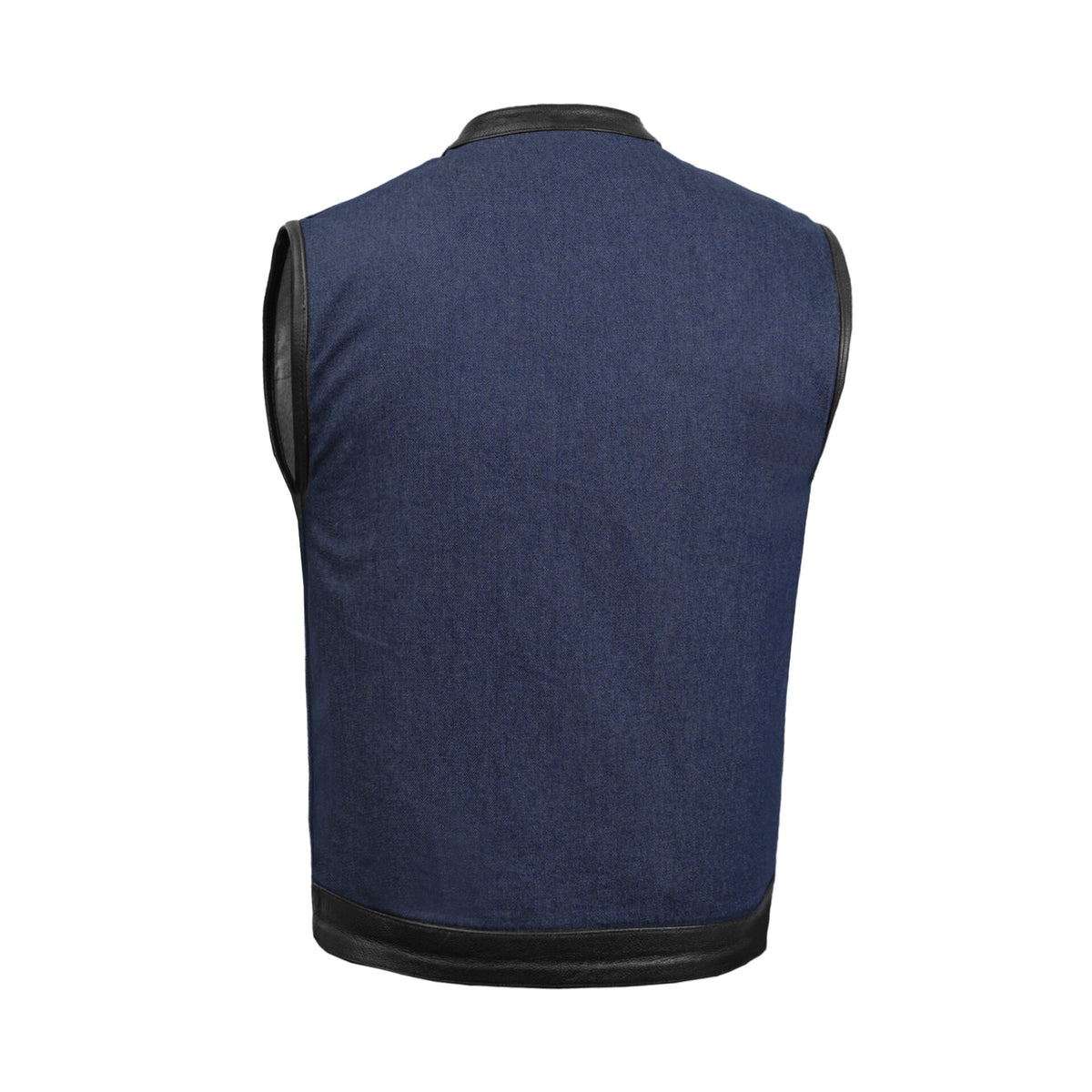 BSM1558 Men's Broken Blue RoughRub-Off Raw Finish Denim Vest W/Leather