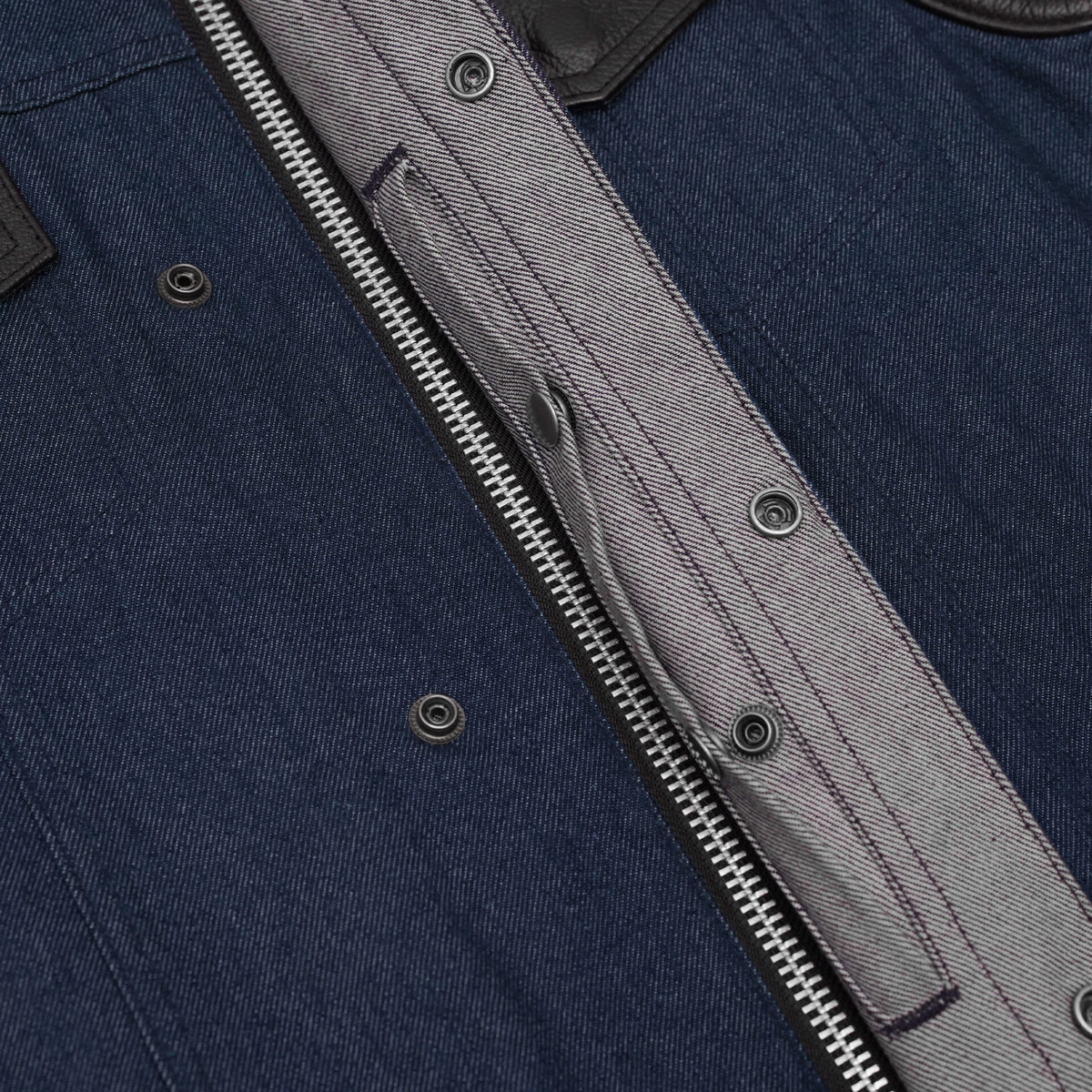 BSM1558 Men's Broken Blue RoughRub-Off Raw Finish Denim Vest W/Leather