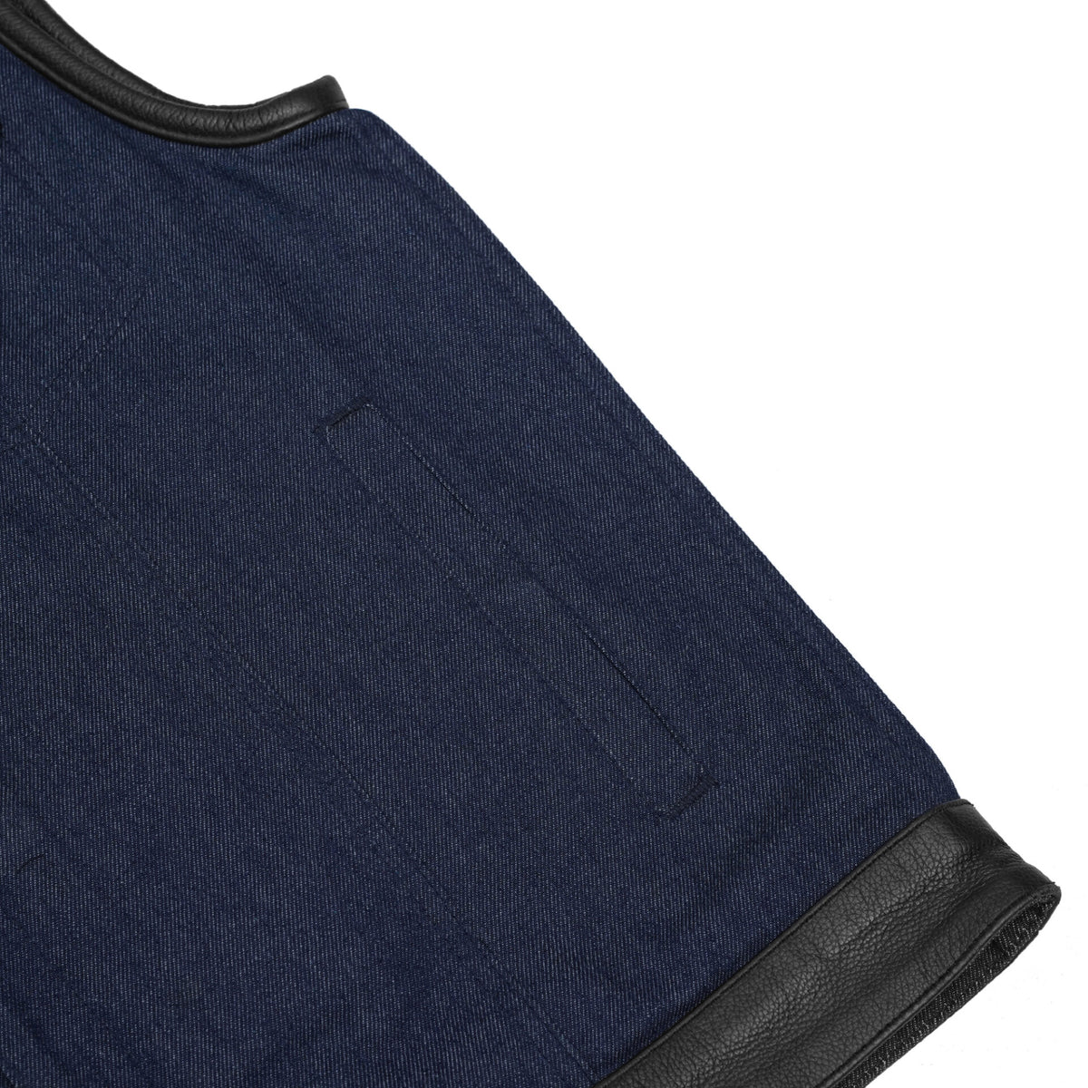 BSM1558 Men's Broken Blue RoughRub-Off Raw Finish Denim Vest W/Leather
