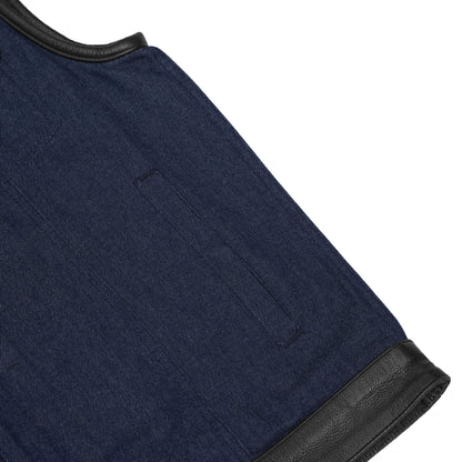 BSM1558 Men's Broken Blue RoughRub-Off Raw Finish Denim Vest W/Leather