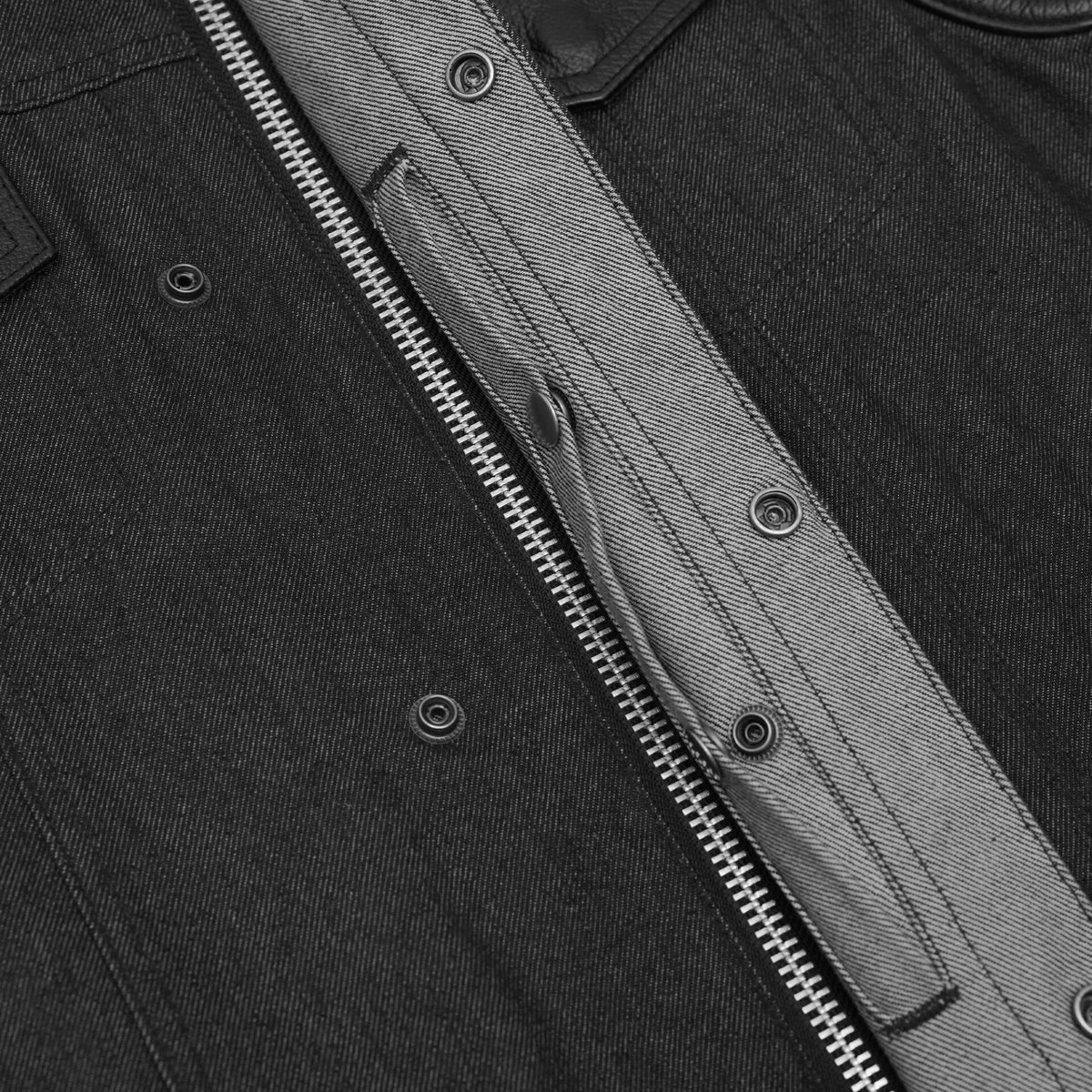 BSM1543 Men's Rough Rub-Off Raw Finish Denim Vest W/Leather Trim - Scoo