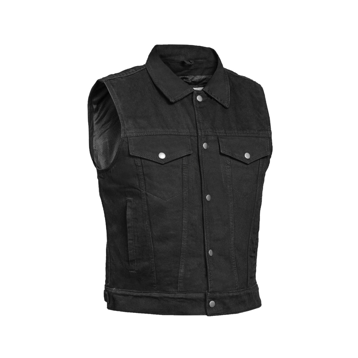 BSM1567 Snap Front Denim Vest- Black