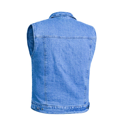 BSM1569 Snap Front Denim Vest- Blue
