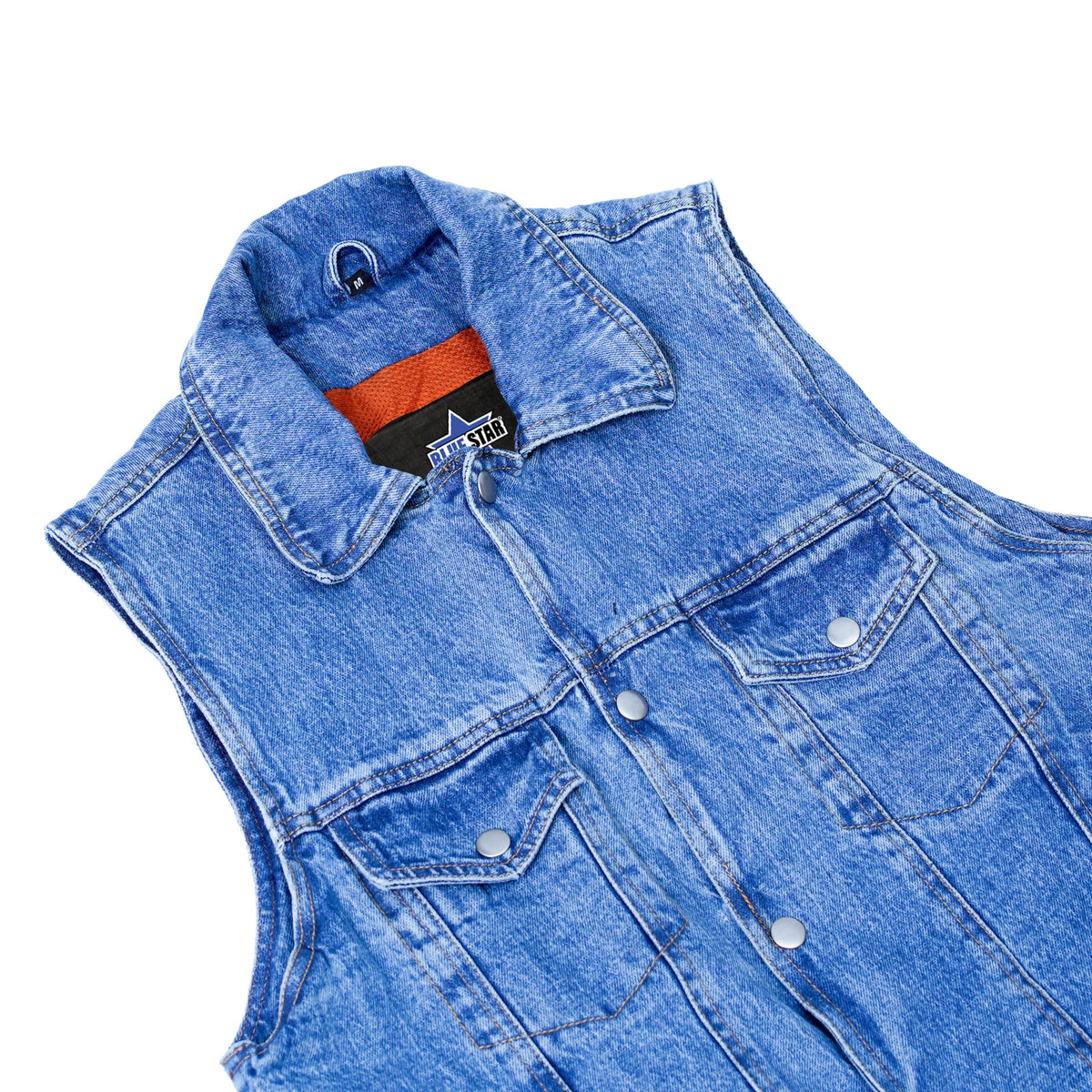 BSM1569 Snap Front Denim Vest- Blue