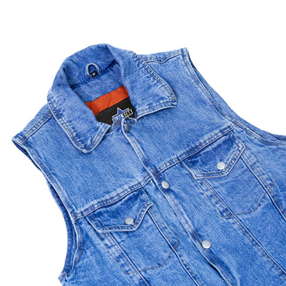 BSM1569 Snap Front Denim Vest- Blue