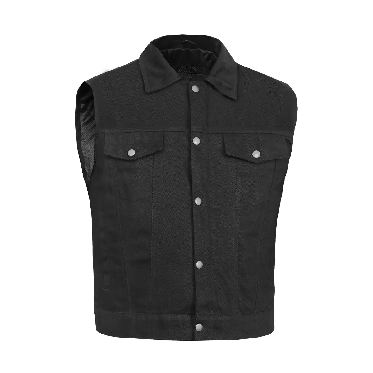 BSM1512 Snap/Zipper Front Denim Vest- Black