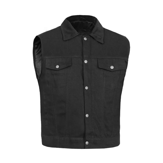 BSM1512 Snap/Zipper Front Denim Vest- Black
