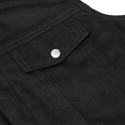 BSM1512 Snap/Zipper Front Denim Vest- Black