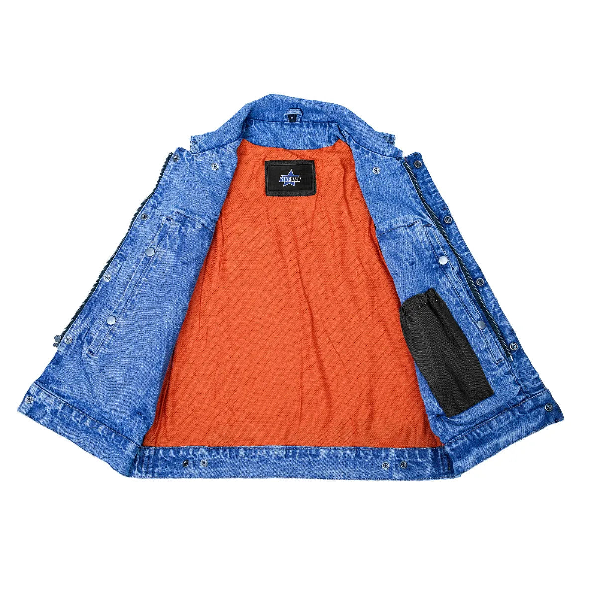 BSM1510 Snap/Zipper Front Denim Vest- Blue