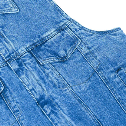BSM1510 Snap/Zipper Front Denim Vest- Blue