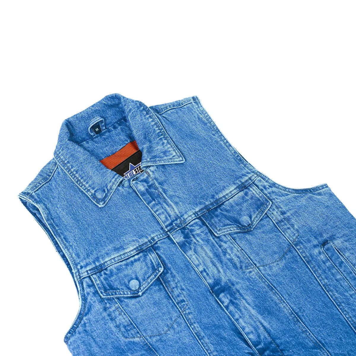 BSM1510 Snap/Zipper Front Denim Vest- Blue