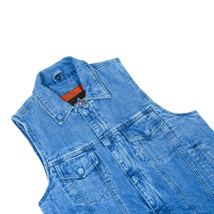 BSM1510 Snap/Zipper Front Denim Vest- Blue