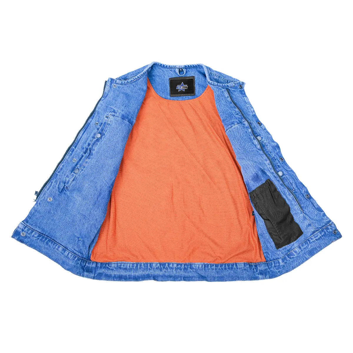 BSM1538 Concealed Snaps, Denim Material, Hidden Zipper, w/o Collar