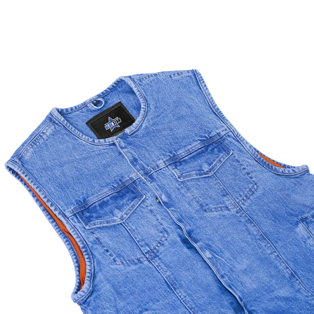 BSM1538 Concealed Snaps, Denim Material, Hidden Zipper, w/o Collar