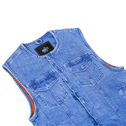 BSM1538 Concealed Snaps, Denim Material, Hidden Zipper, w/o Collar